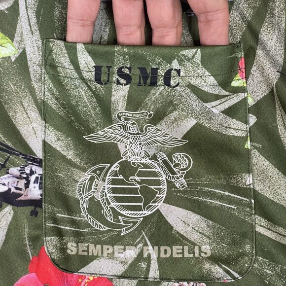 AE Sport Shirt Mens XXL Green US Marines Hawaiian Button Up Beach Adult - Picture 4 of 10